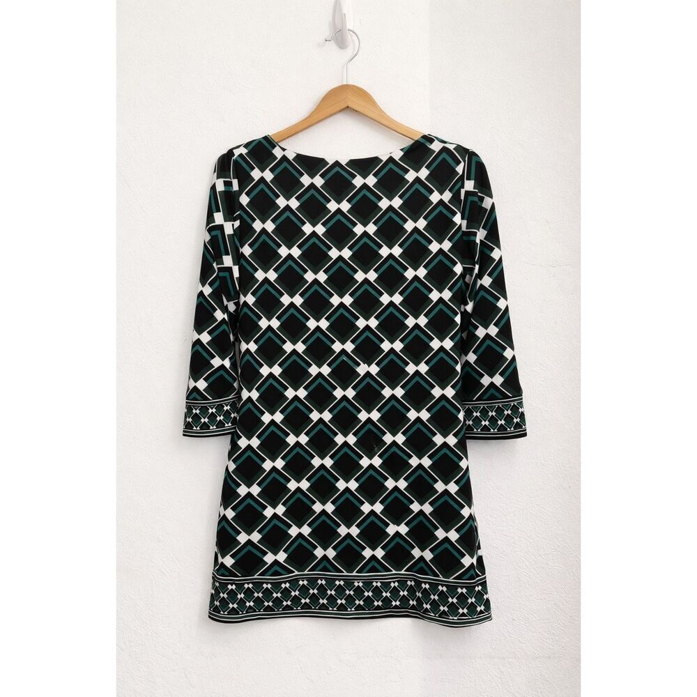 NWT White House Black Market Geometric Shift Dress Bottle Green Black Size S - Picture 2 of 4